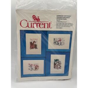 Vintage 1988 Current Critters Counted Cross Stitch Christmas Cards Kit Set of 4
